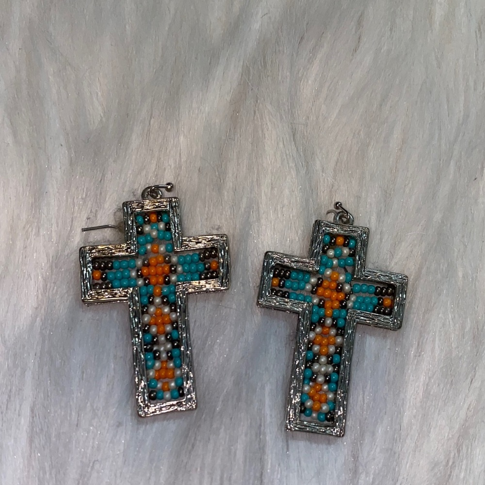 Beaded cross earrings